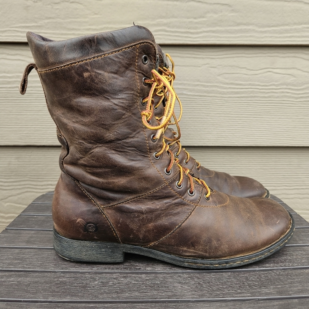 Born Brown Leather Equestrian Riding Boots Shoes Lace Up Heel Saver Women Size 8